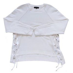 Barbara Bui Silk & Cotton Lace Side Sweater Top In Cream White